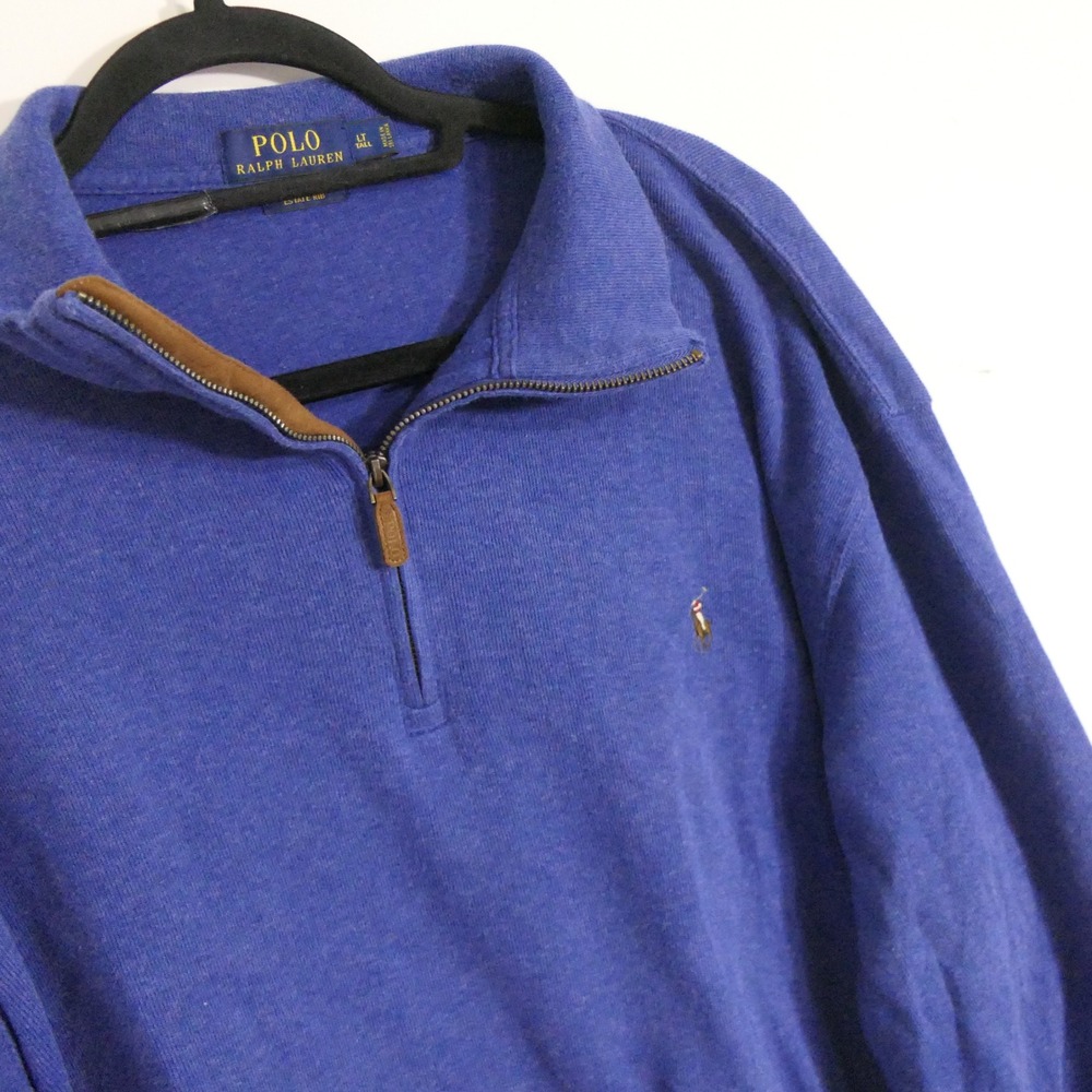 Polo Ralph Lauren Men Pullover LT Blue Estate Rib Quarter Zip Heritage Old Money